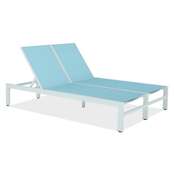Patio Aluminum Double Textilene Chaise Lounge Outdoor Adjustable Recliner Chairs with Wheels (Mist)