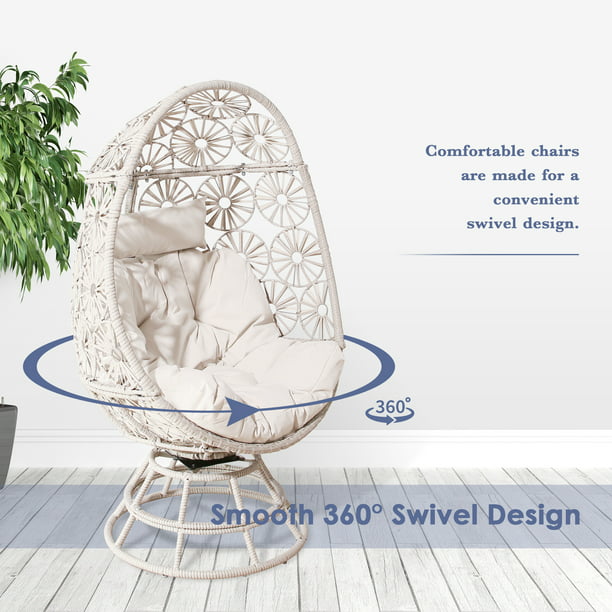Wicker Egg Chair Indoor Outdoor Swivel Lounge Egg Chair with Cushions for Patio, Backyard, Living Room