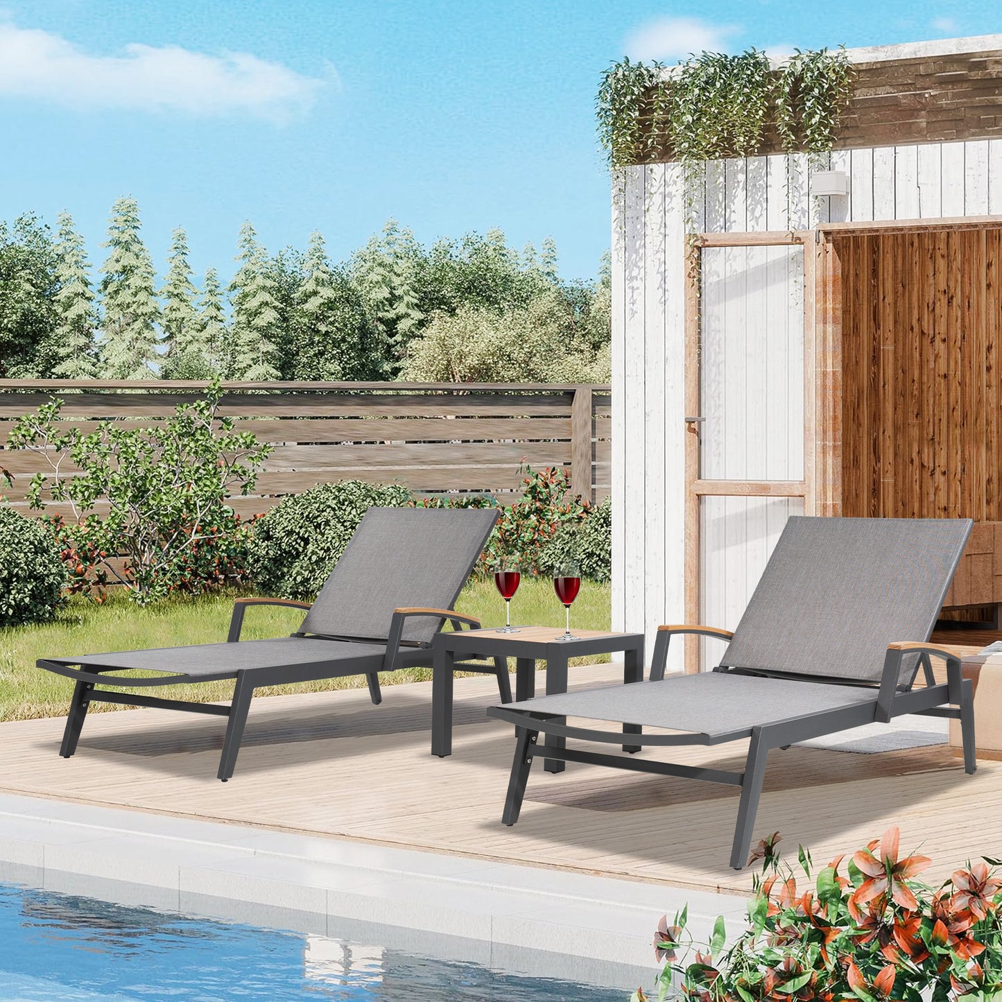 Canyon Patio Chaise Lounge 3pcs Set With Phifertex® Sling Fabric By Peak Home Furnishings