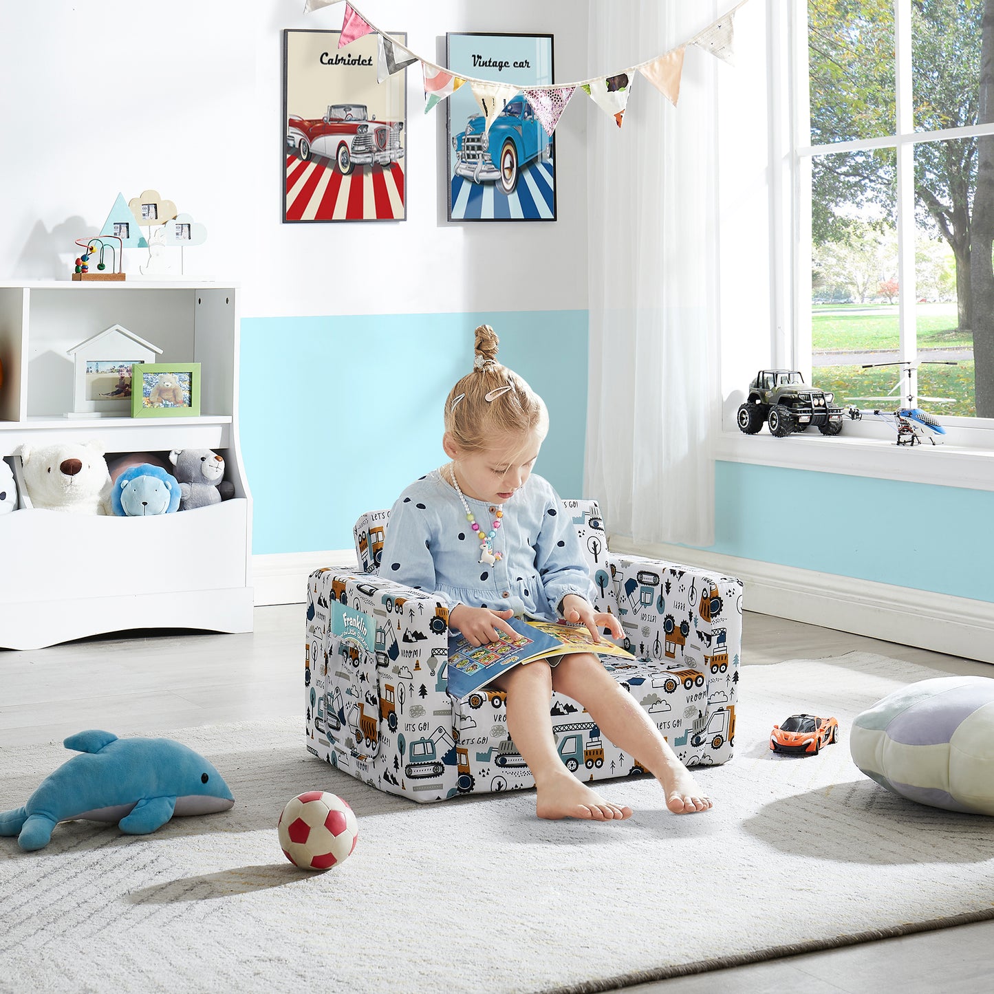 Convertible Kids Chair 2-in-1 Flip Open Kids Couch/Sleeper (Space Truck)