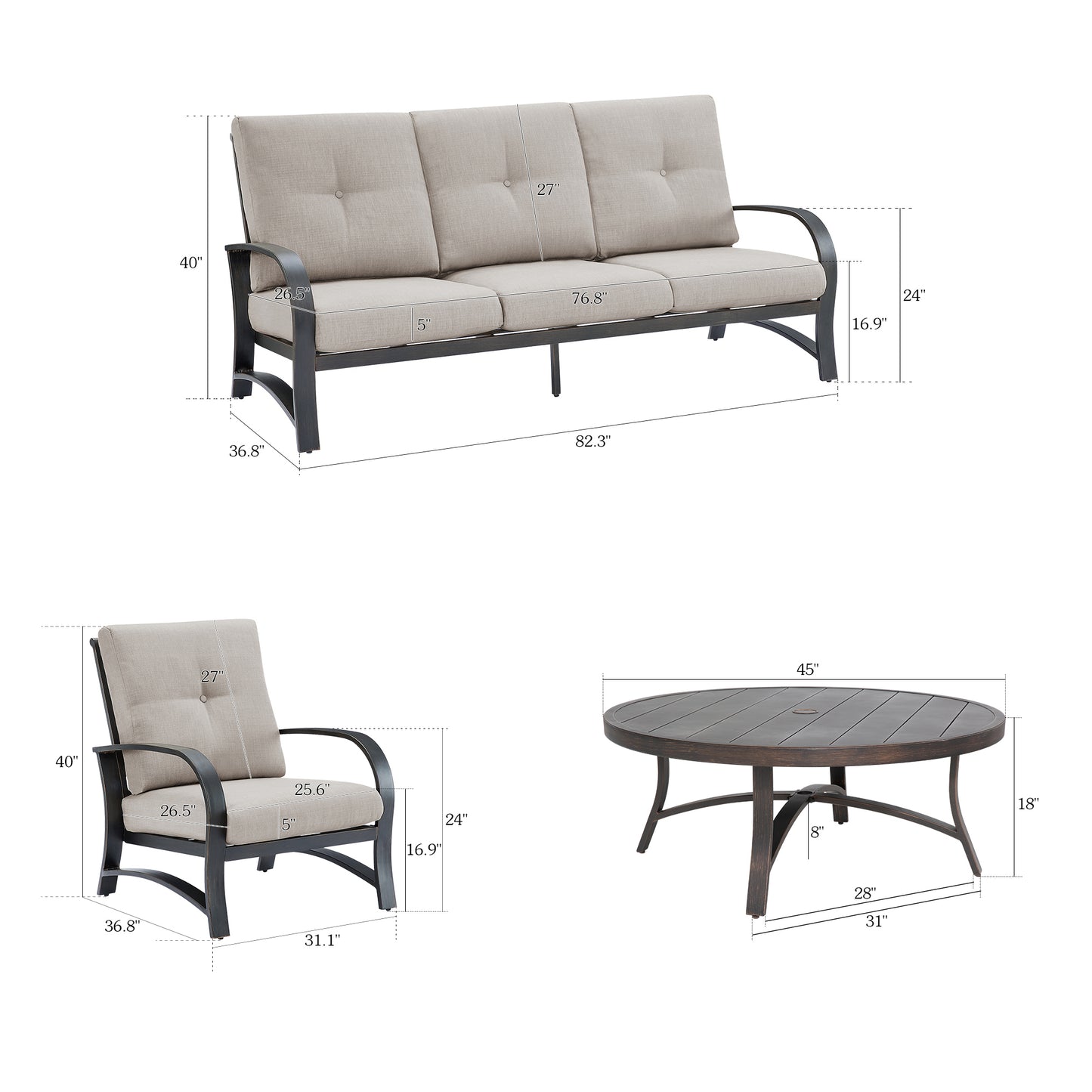 Chamber Aluminum 5 Seat Patio Conversation Sets With Sunbrella® Cushions