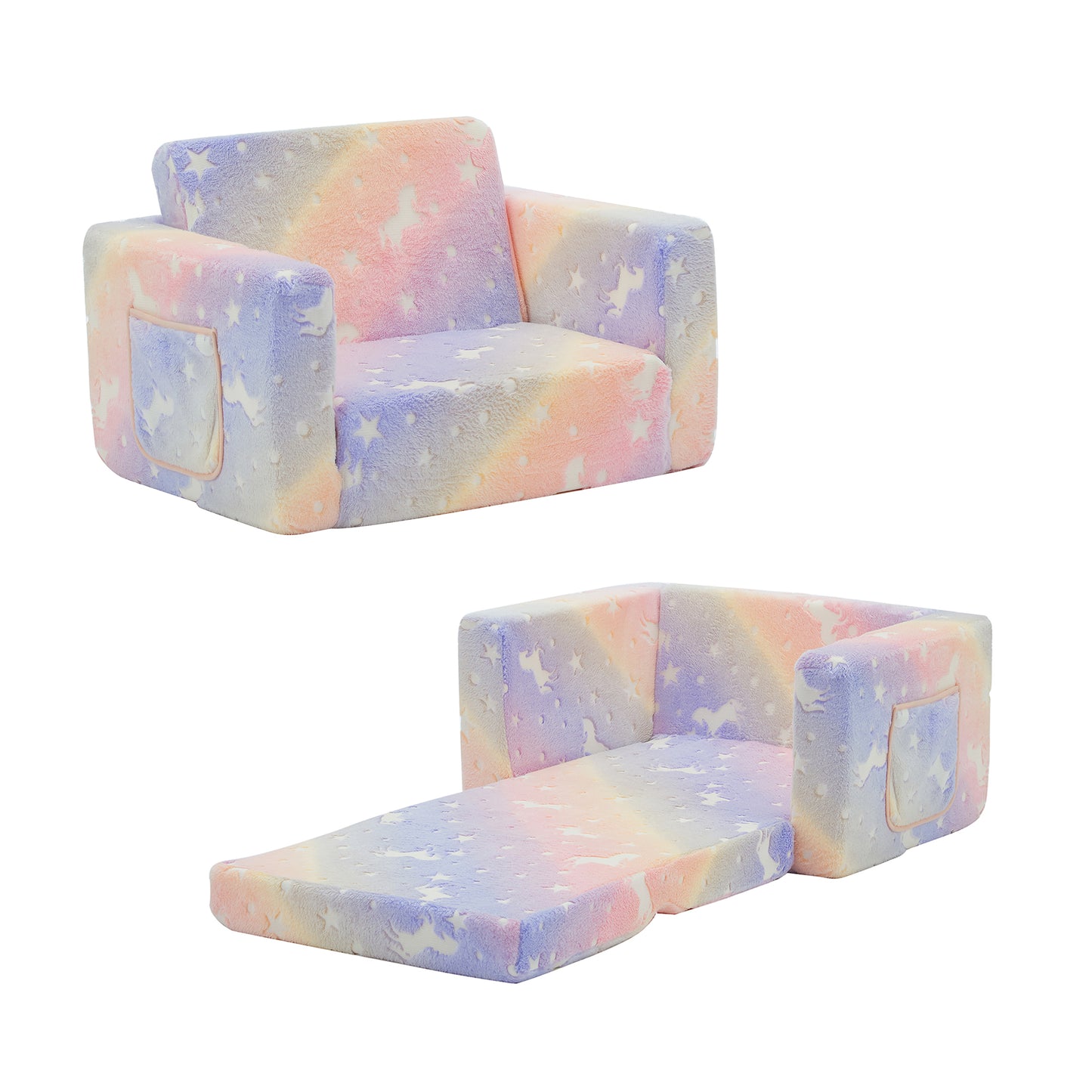 Convertible Kids Chair 2-in-1 Flip Open Kids Couch/Sleeper, Rainbow Star