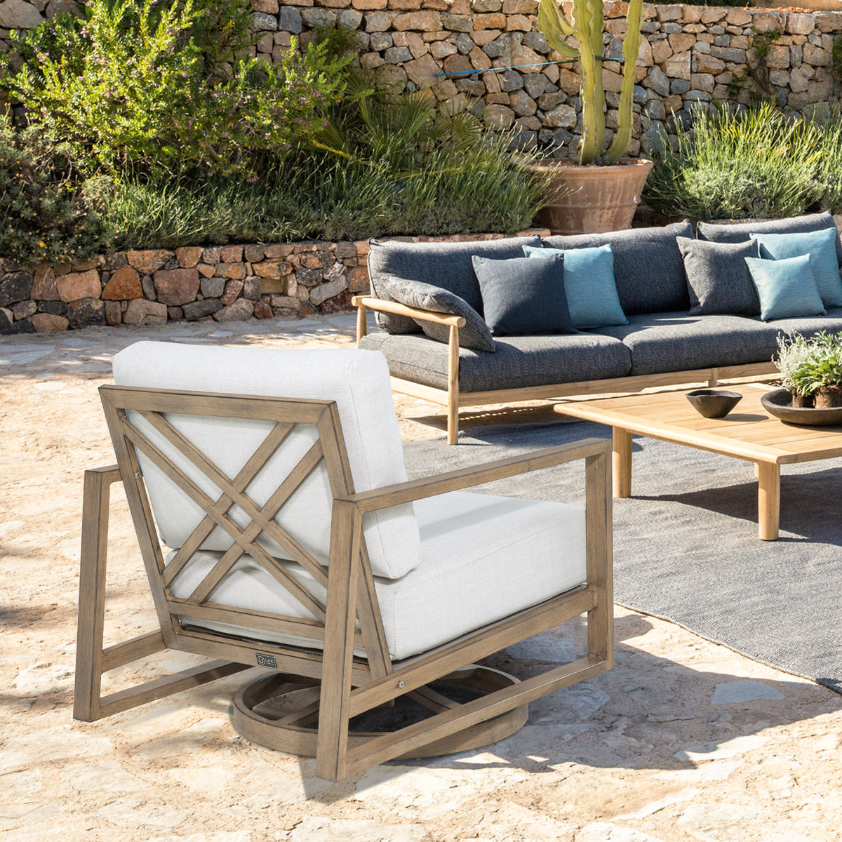 OPEN BOX I Hamarto 1-Piece Patio Swivel Club Chairs With Olefin Cushions
