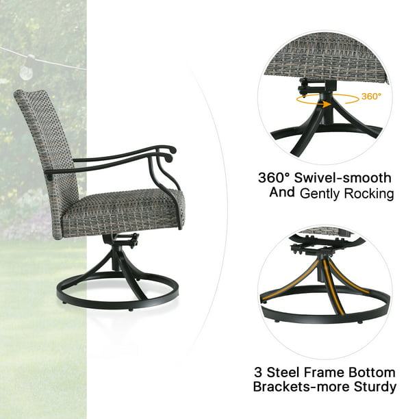 7 Pieces Patio Dining Set with 6 Swivel Wicker Dining Chairs, Rectangular 67.75"L Woodiness Grains Dining Table with 1.57” Umbrella Hole