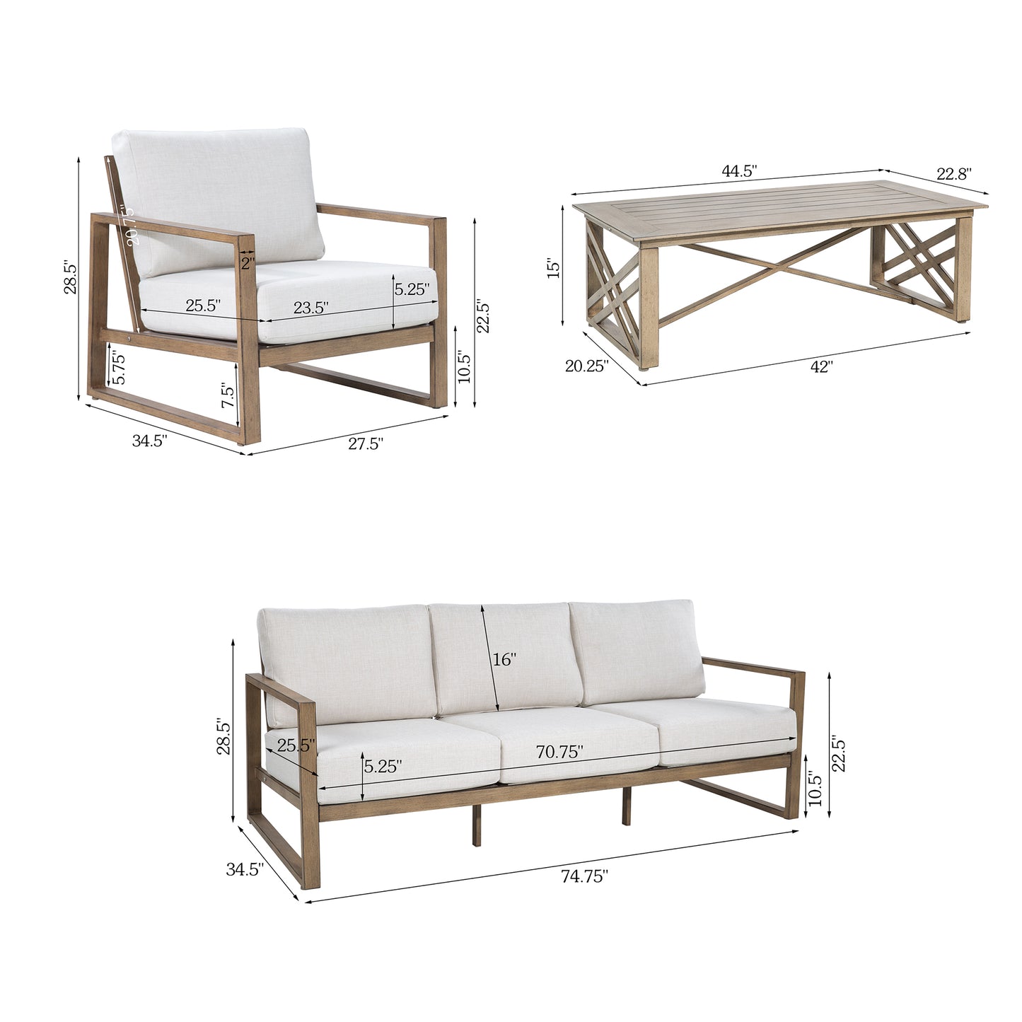 Hamarto 4 Pieces Aluminum Patio Conversation Sofa Set With Olefin Cushions For 5 Person