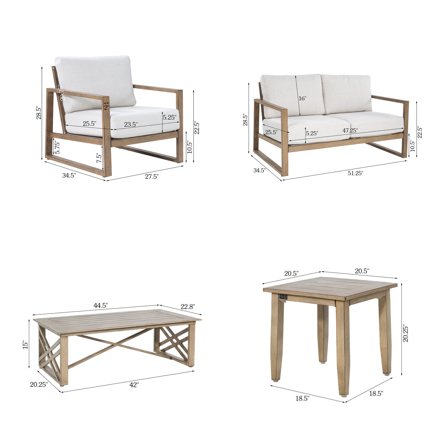 Hamarto 5 Pieces Aluminum Patio Conversation Loveseat Set With Olefin Cushions For 4 Person