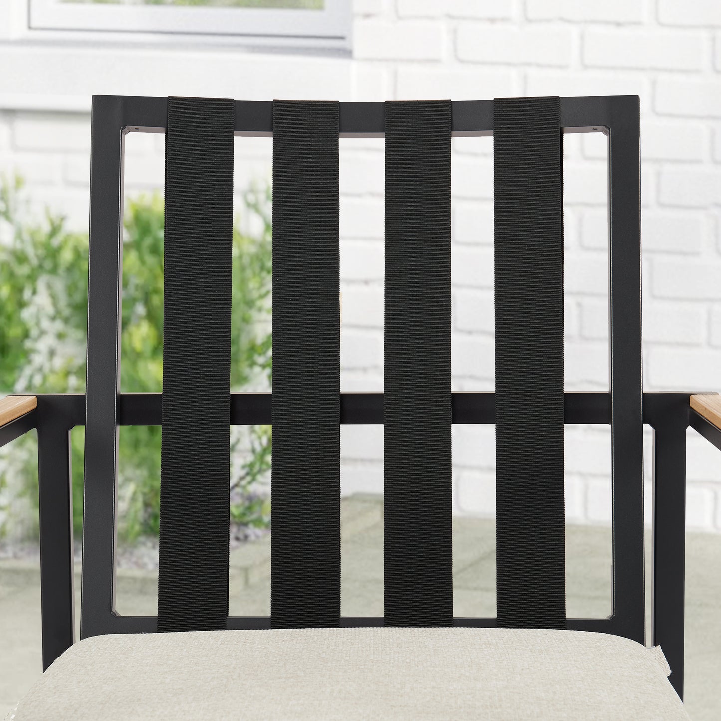 7 Piece Rectangular Patio Dining Set with 6 Stacking Dining Chairs and 1 Rectangular Aluminum Table Suitable for 6 People, Black