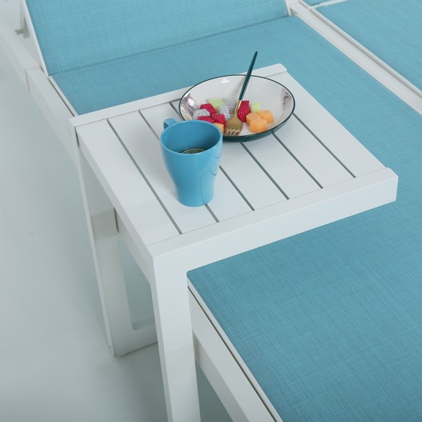 Patio Aluminum Side Table Outdoor Indoor C Shaped End Table, White