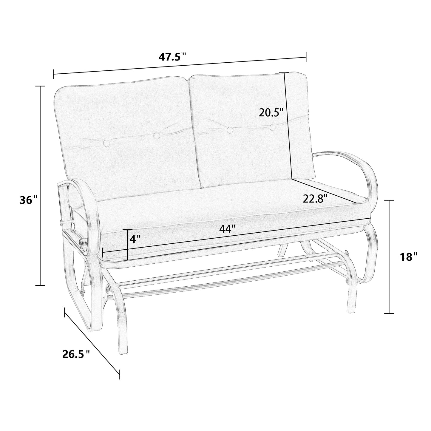 Patio Glider Bench Loveseat Outdoor Cushioed 2 Person Rocking Seating Patio Swing Chair, Red