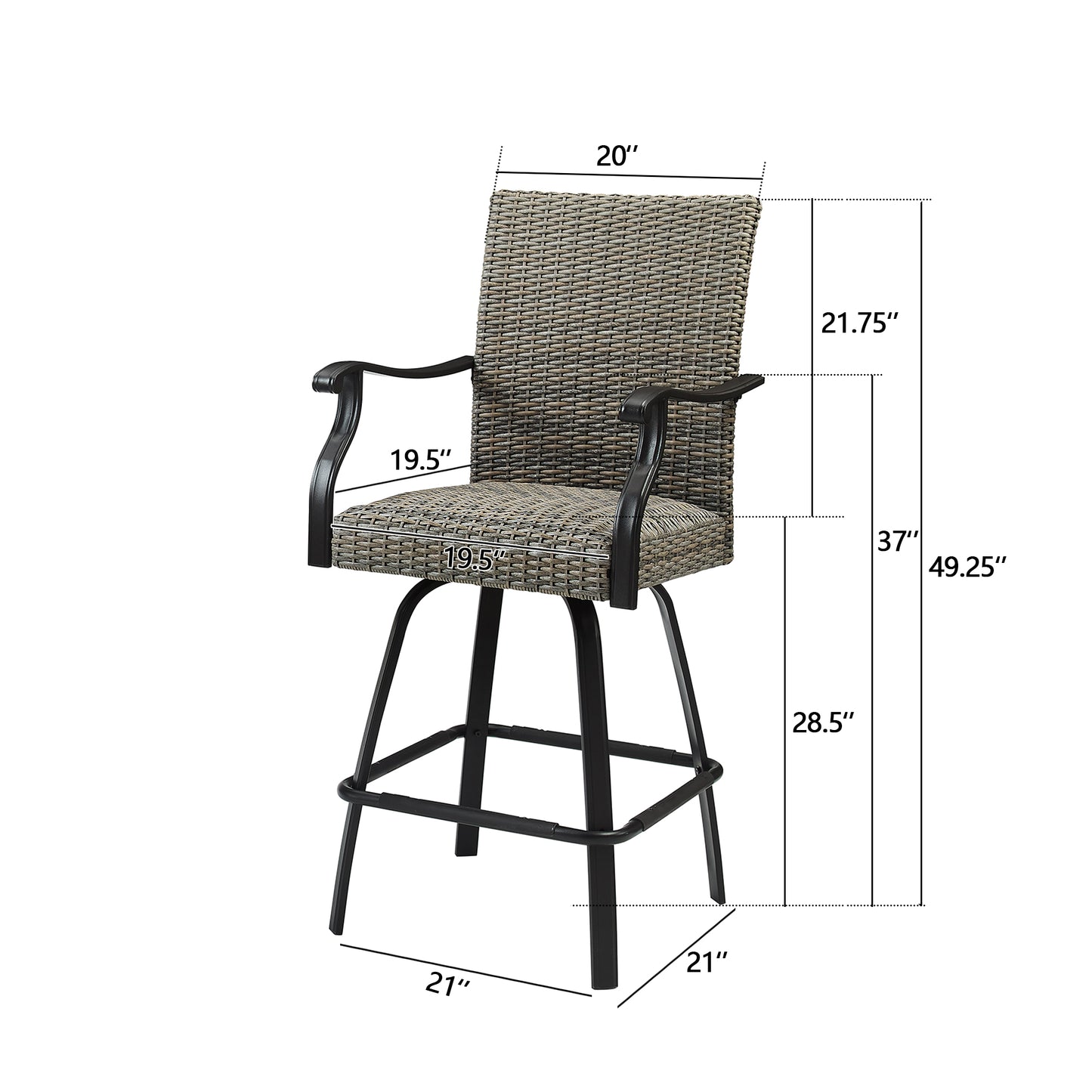 Set of 2 Outdoor Bar Stools Wicker Patio Counter Height Bar Stool Chairs Padded with Quick Dry Foam