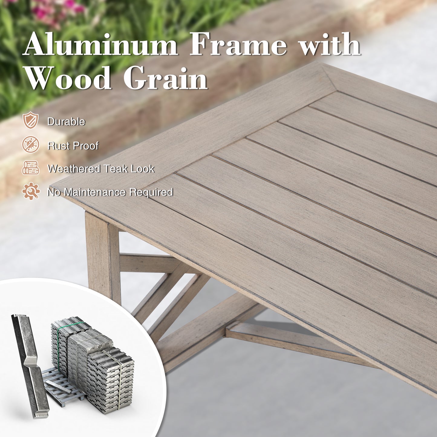 Hamarto Patio Aluminum Rectangular 44.5"L x 22.8"W Coffee Table