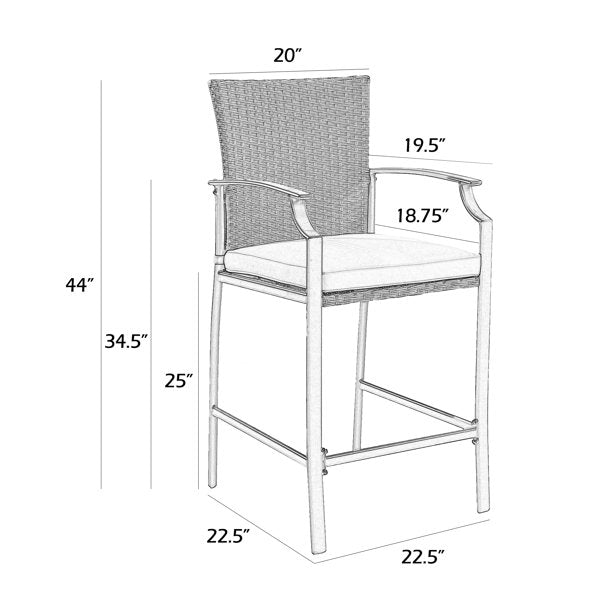 4 Pieces Metal Bar Stools Outdoor Woven Wicker Height Bistro Chairs with Beige Seat Cushions