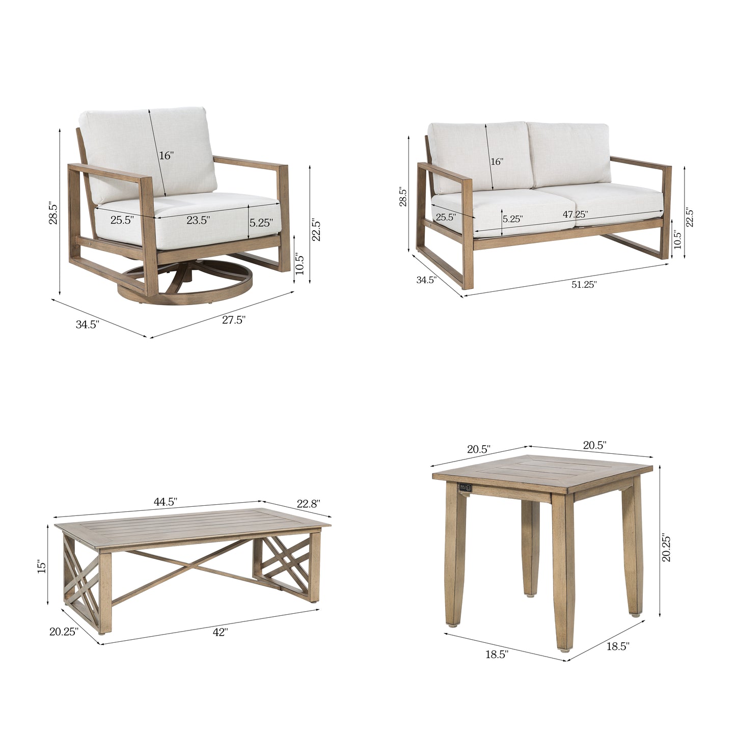 Hamarto 5 Pieces Aluminum Patio Conversation Loveseat Set With Olefin Cushions For 4 Person