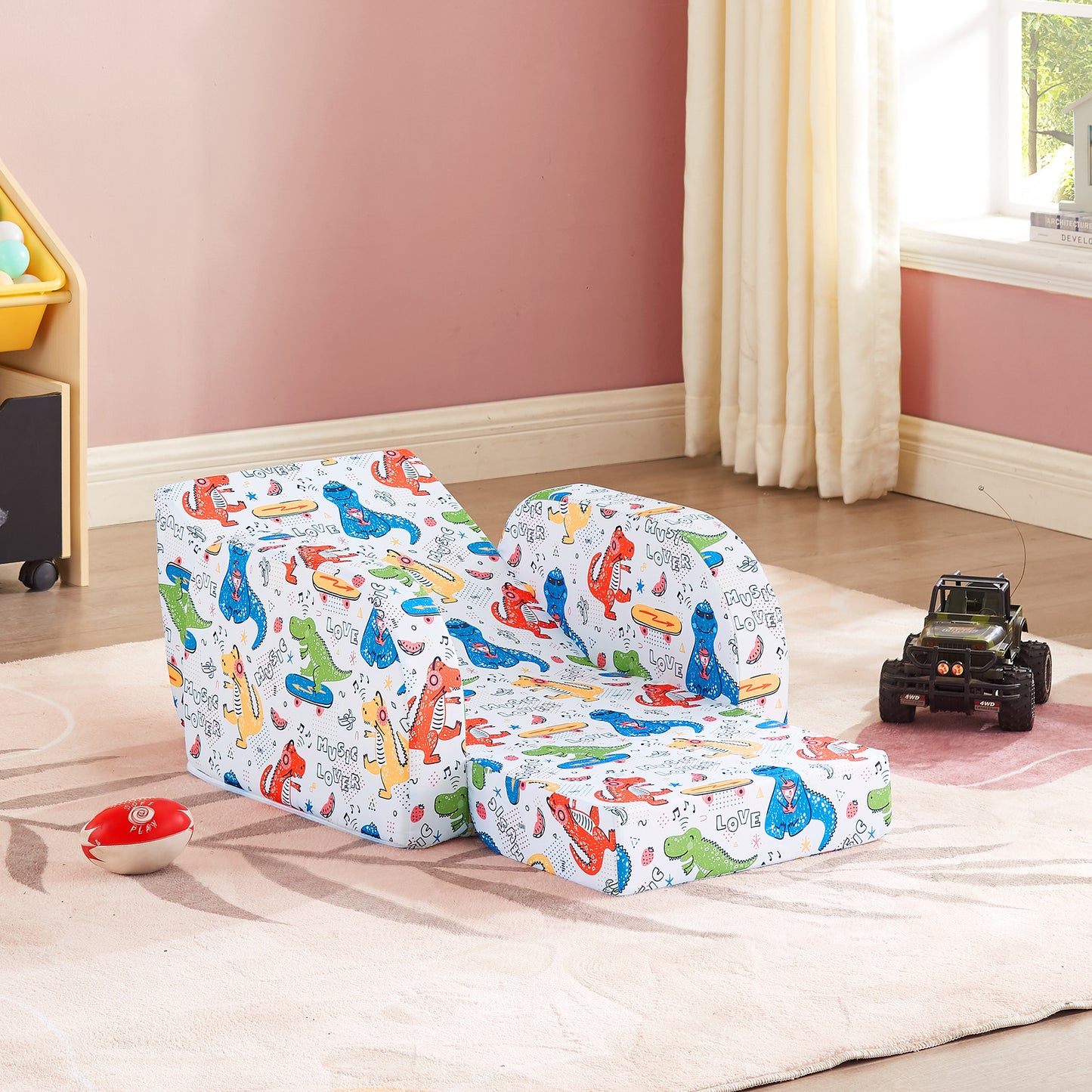 3-in-1 Convertible Kids Sofa Couch, Children Flip-Out Chair Multifunctional Toddler Lounger, White