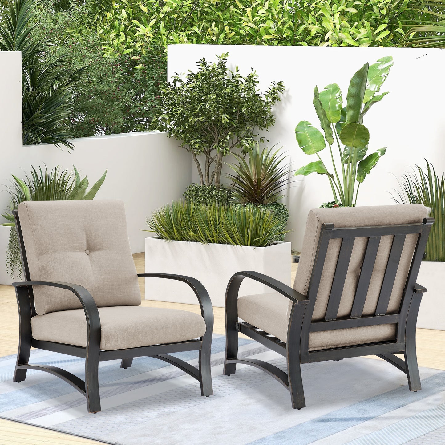 PEAKHOME FURNISHINGS Chamber 3 pieces Outdoor Bistro Sets with Swivel Chair and Sunbrella® Cushions