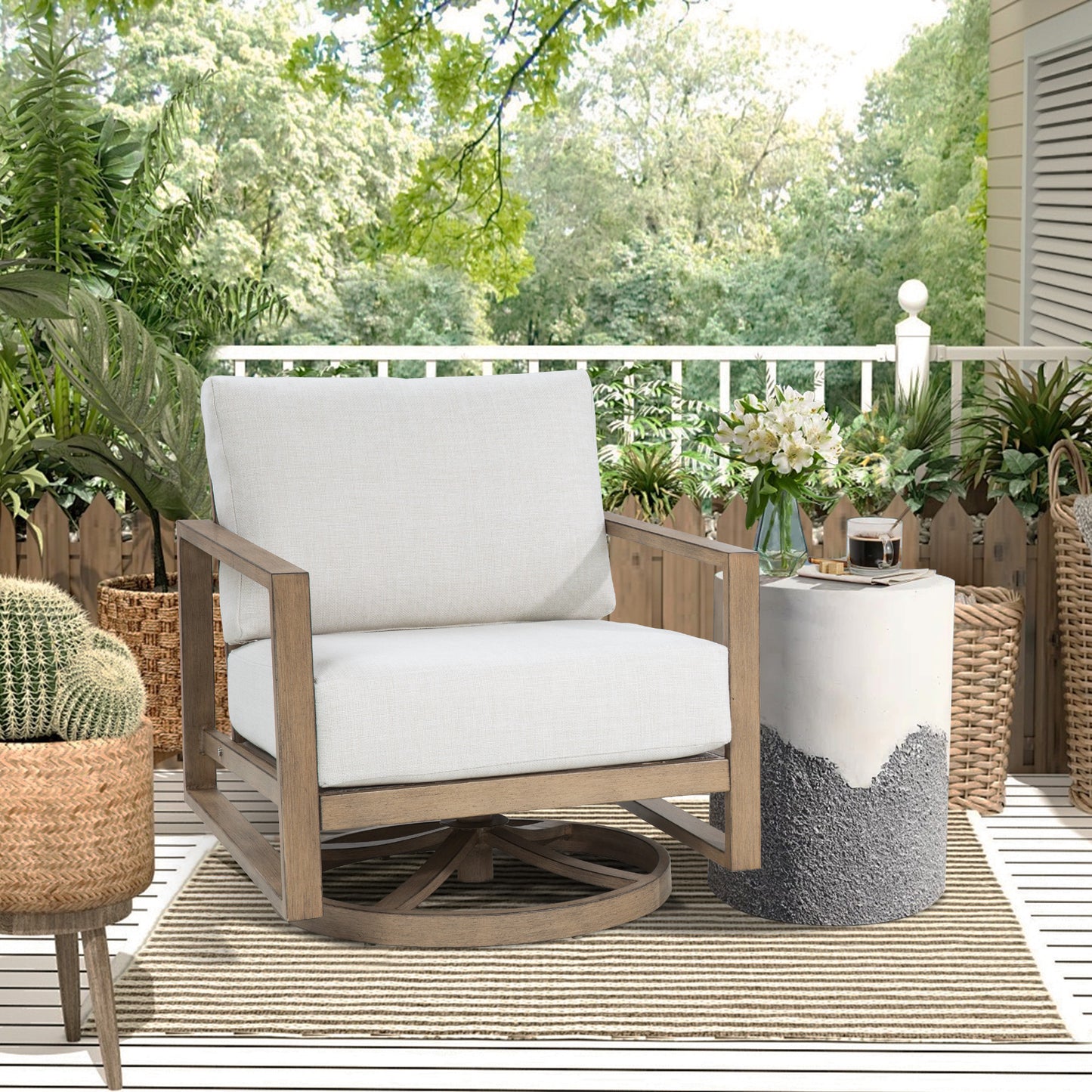 Hamarto 2 Pieces Aluminum Patio Swivel Club Chairs With Olefin Cushions