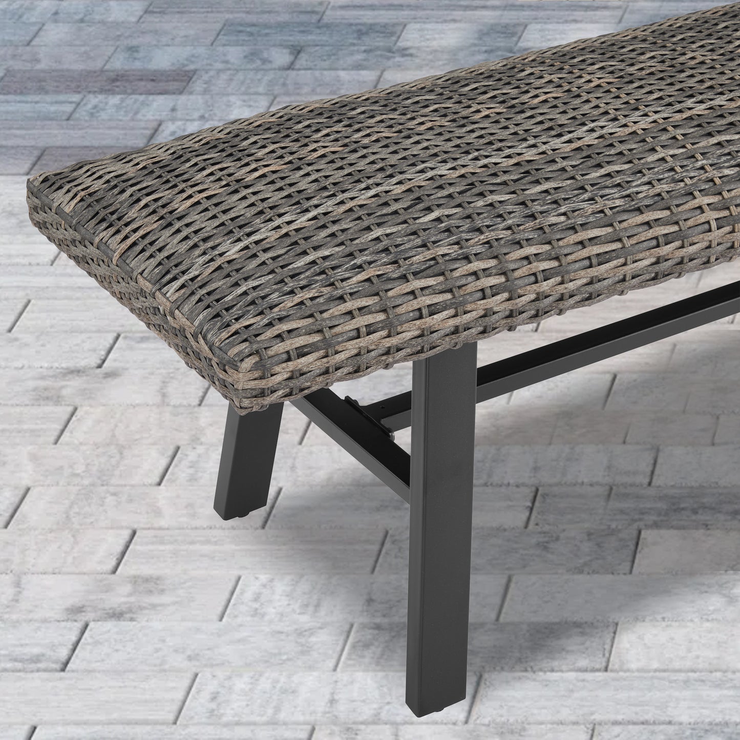 70” Outdoor Bench All-weather Wicker Patio Garden Bench, Mix Gray
