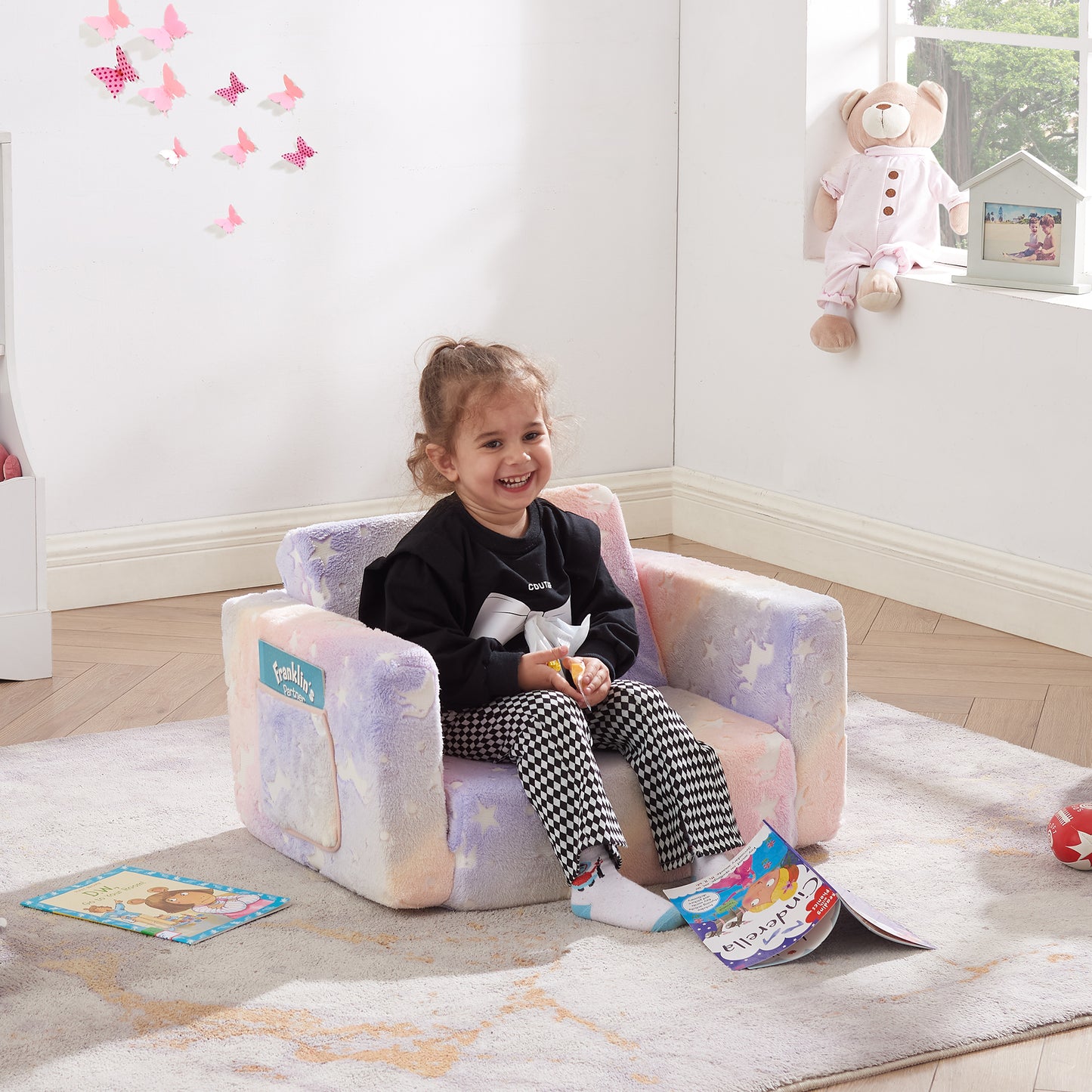 Convertible Kids Chair 2-in-1 Flip Open Kids Couch/Sleeper, Rainbow Star