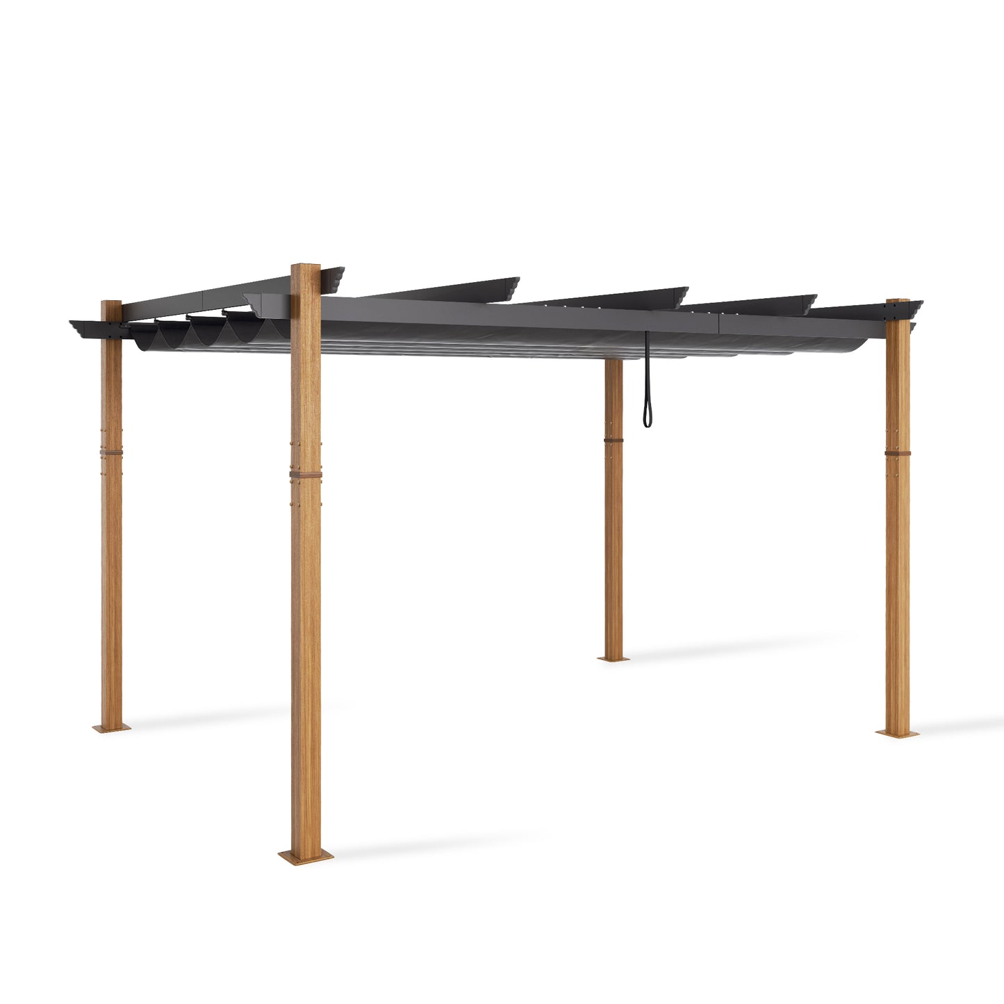 PATIO TREE 10Ft x 13Ft Patio Retractable Pergola with Sun Shade Canopy Patio Metal Shelter for Garden Pavilion Natural Wood Grain Frame Grill