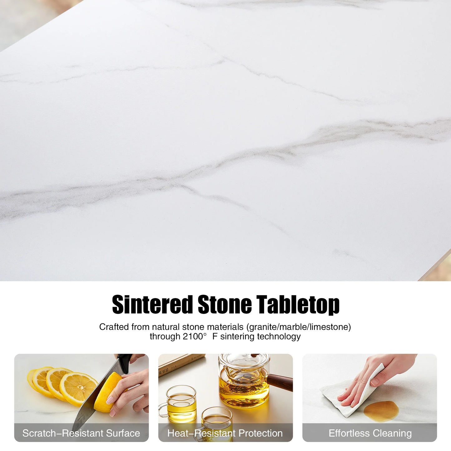PEAKHOME-Stipa Rectangular Coffee Table With Sintered Stone Tabletop
