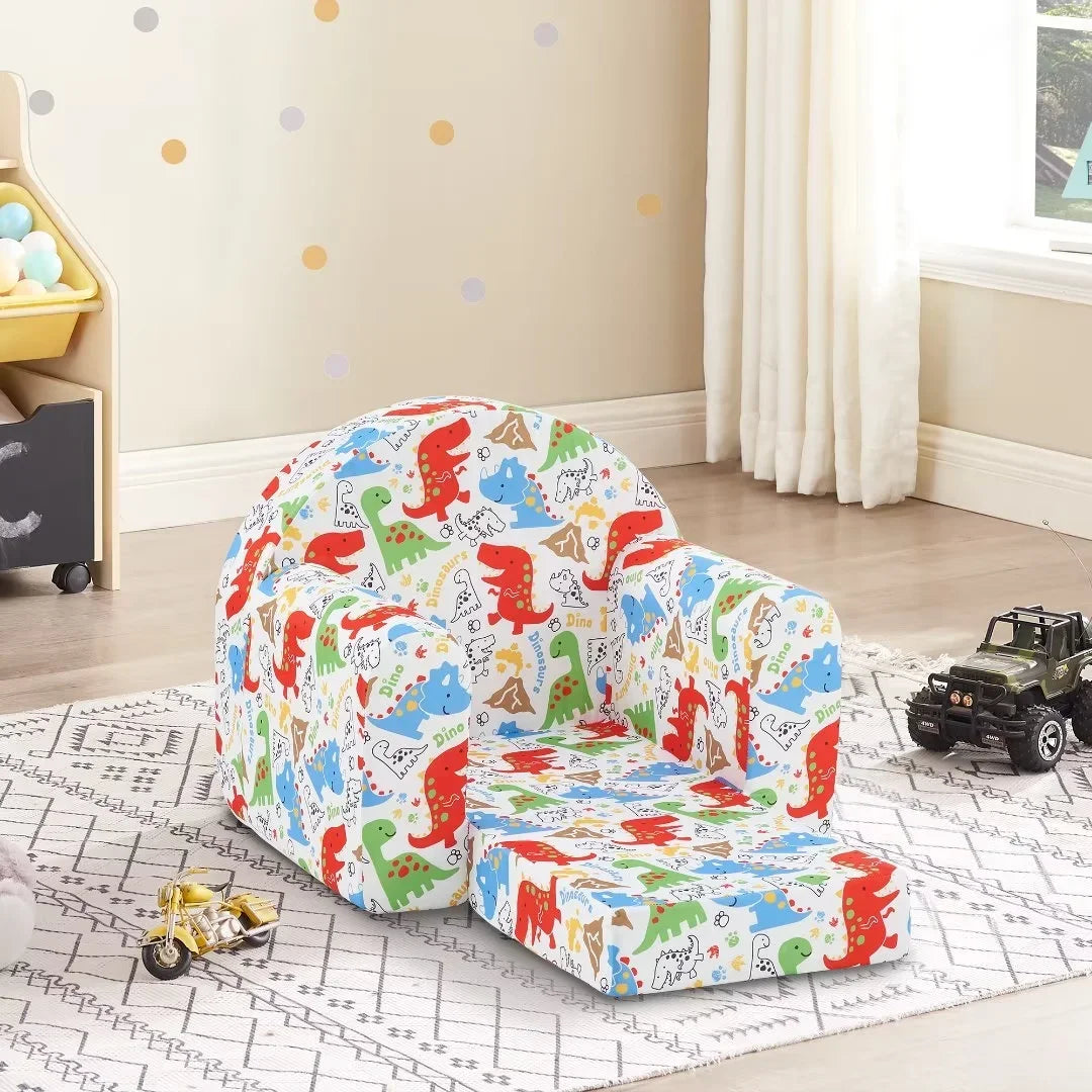 Kids Sofa Couch, Children Flip-Out Chair 2-in-1 Toddler Chairs Convertible Sofa to Lounger, White
