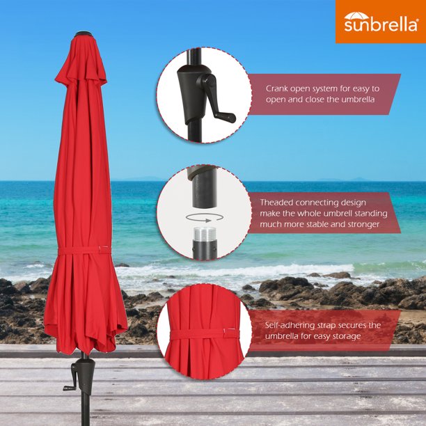 9 Ft Outdoor Tiltable Round Market Sunbrella Umbrella with Aluminum Pole and Crank, Jockey Red(Stand Not Included)