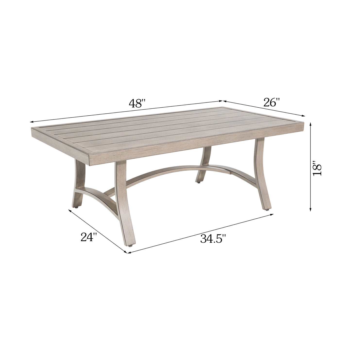 Chamber Patio Aluminum Coffee Table with Half Arc Bottom