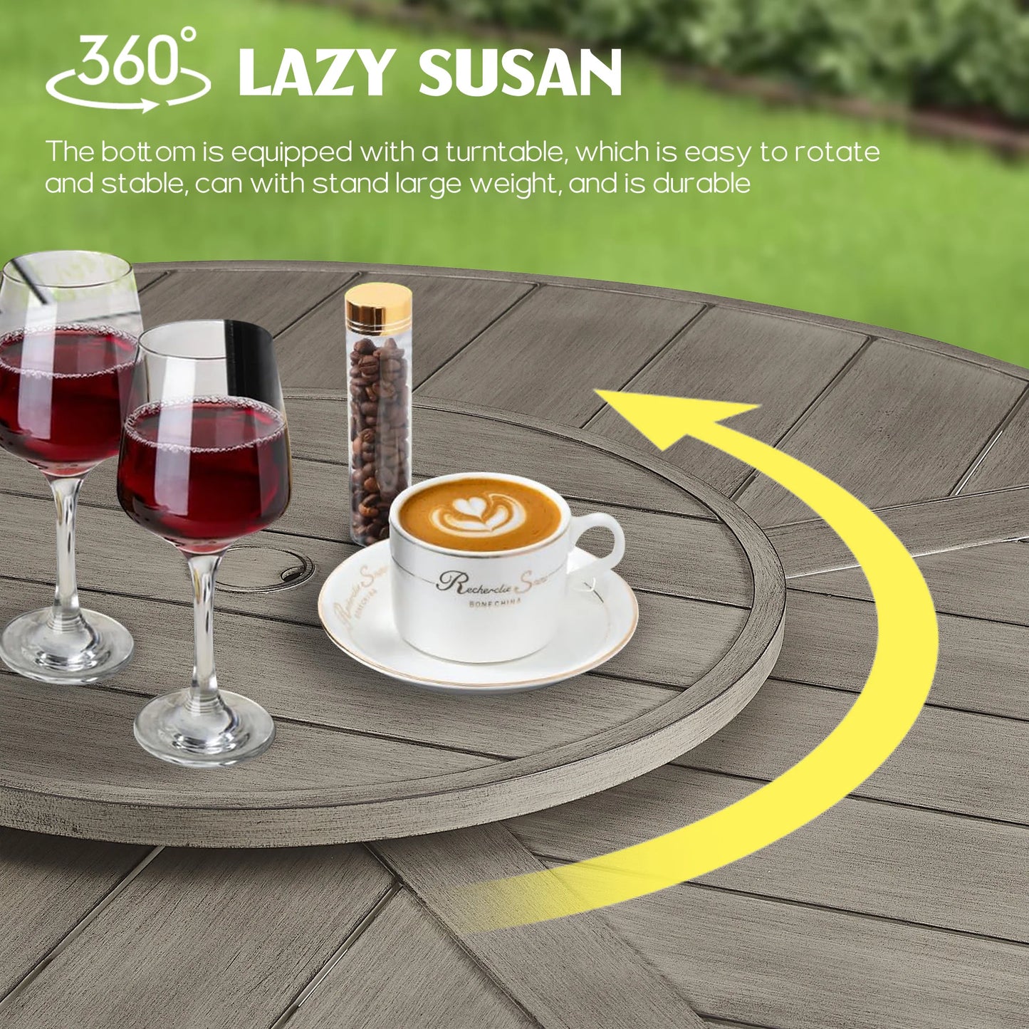 Peak Home Amario 7 Pieces Outdoor Dining Set with 60'' Round Table and Lazy Susan W/O Umbrella