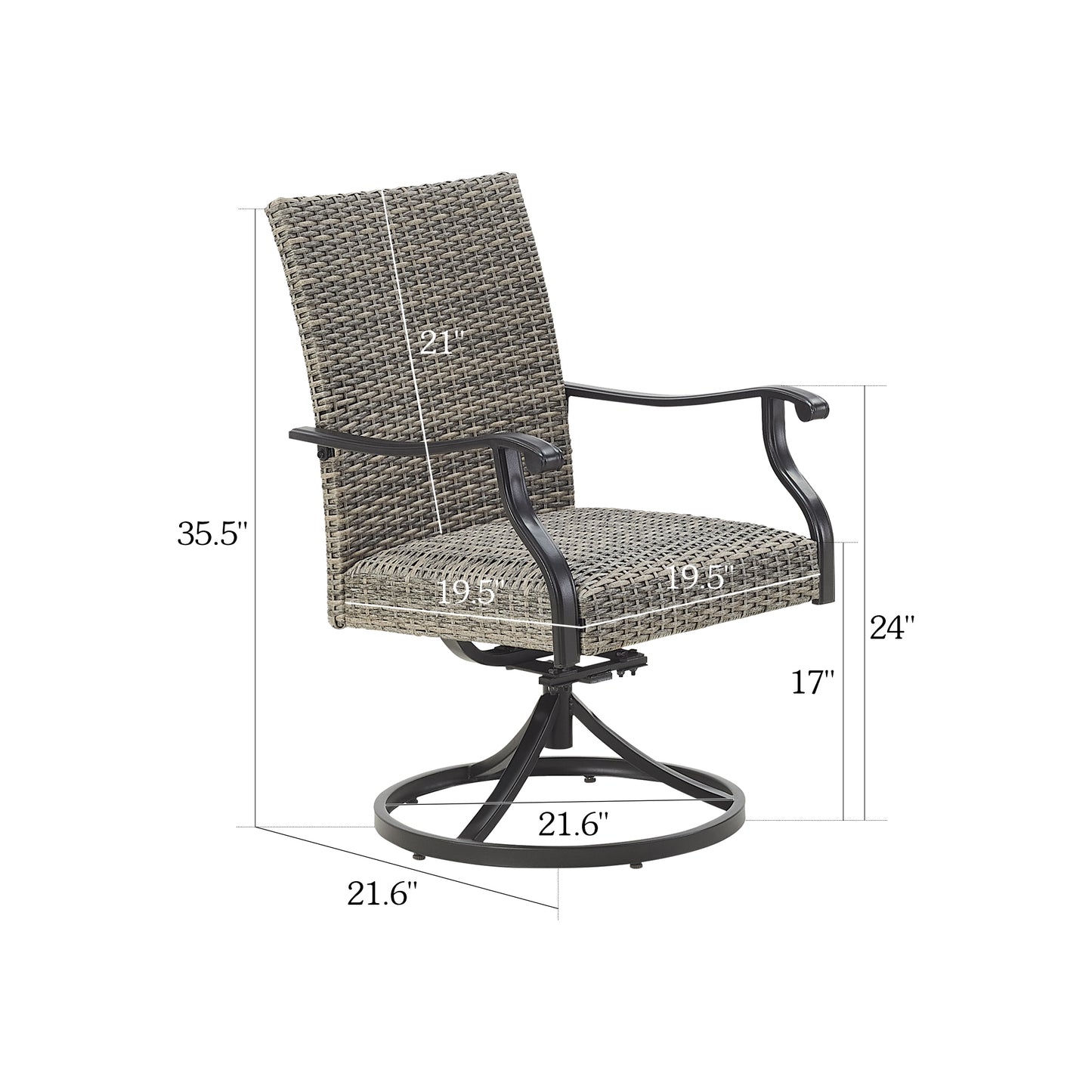 PEAKHOME Pavane 2-Pieces Patio Rattan Swivel Dining Chairs Padded with Quick Dry Foam