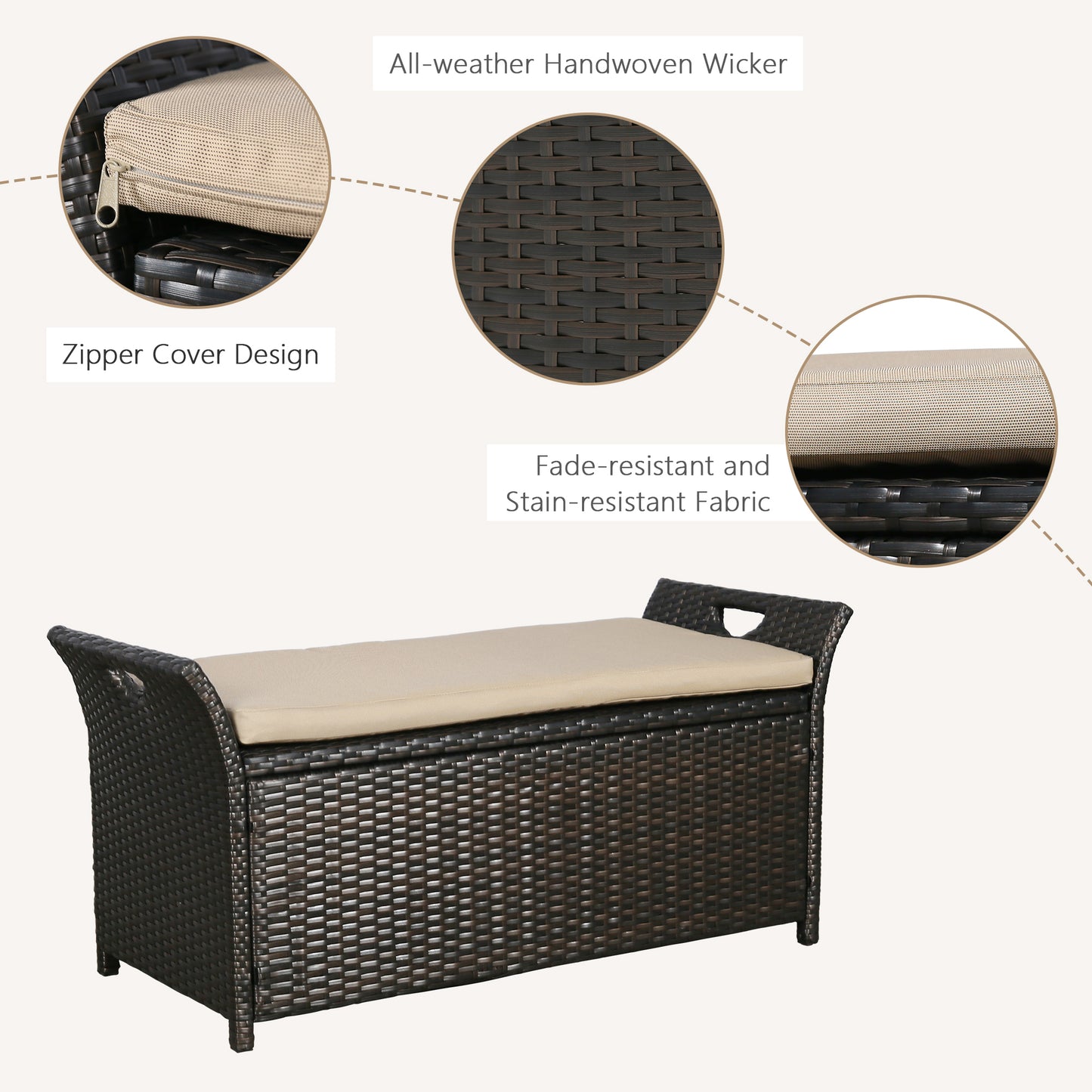 ULAX Outdoor Wicker Storage Bench with Cushion