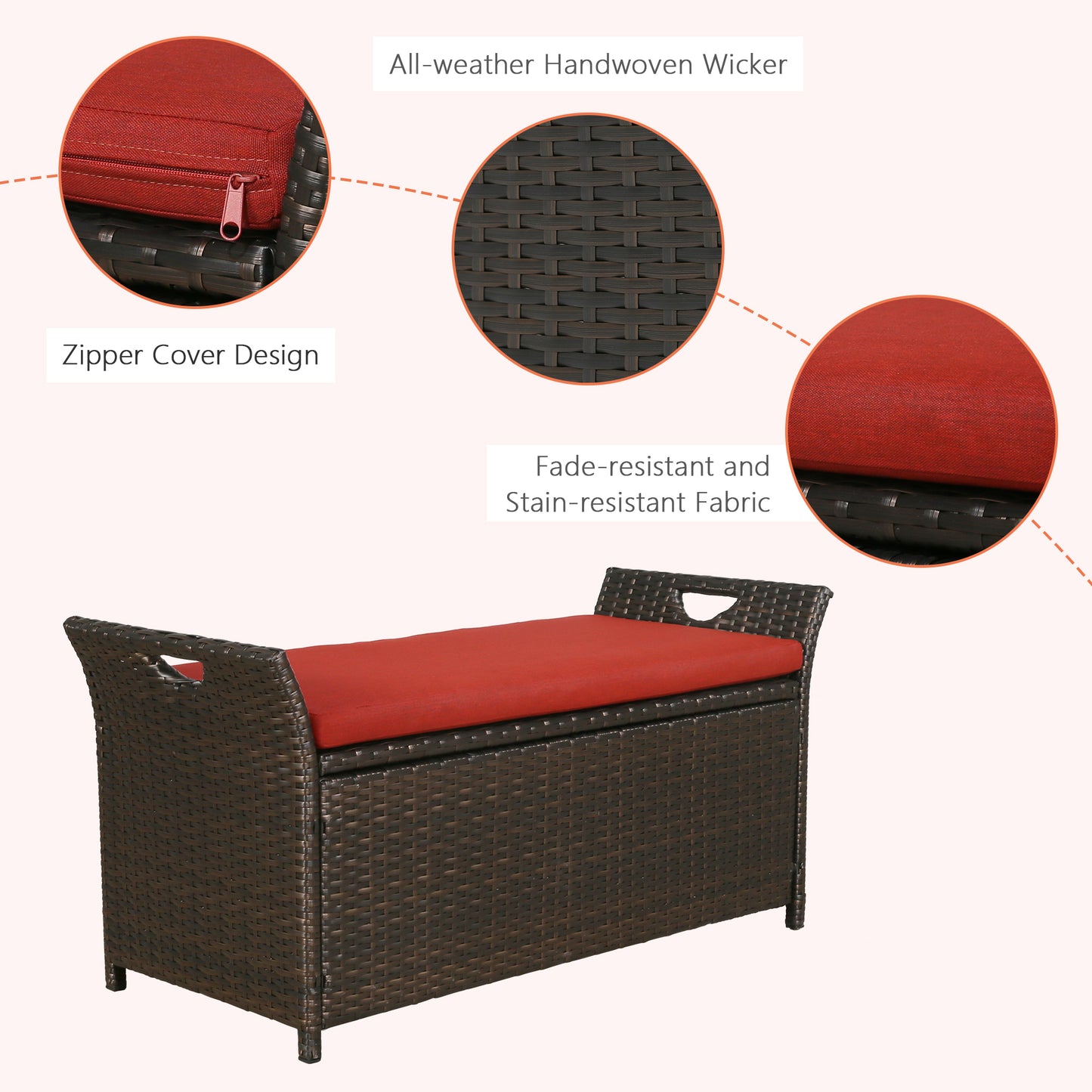 ULAX Outdoor Wicker Storage Bench with Cushion
