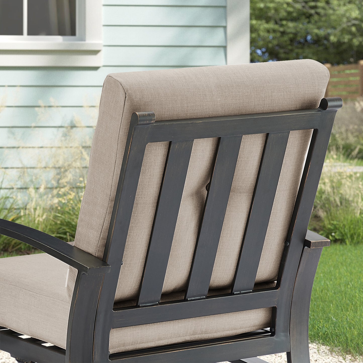 PEAKHOME FURNISHINGS Chamber 3 pieces Outdoor Bistro Sets with Swivel Chair and Sunbrella® Cushions