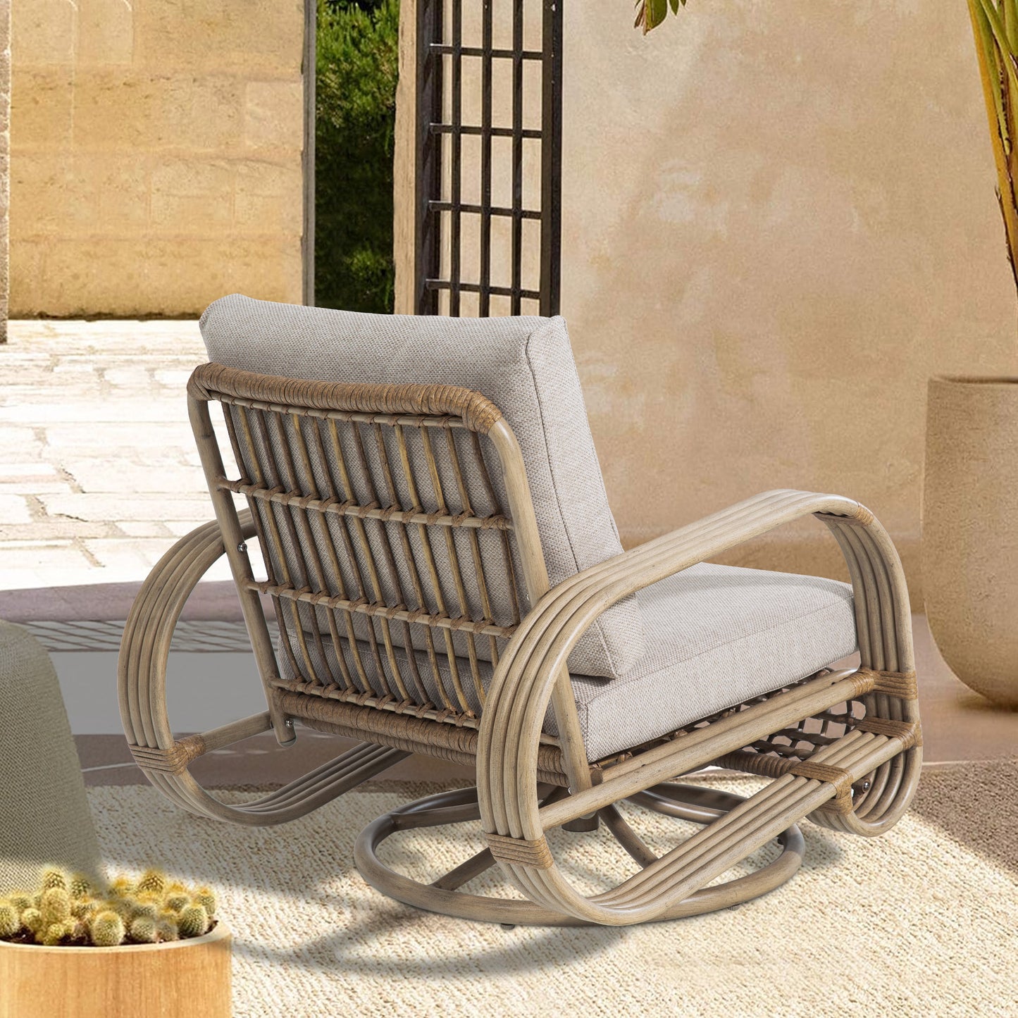 Arsterie Patio Aluminum Swivel Club Chairs With Olefin Cushions