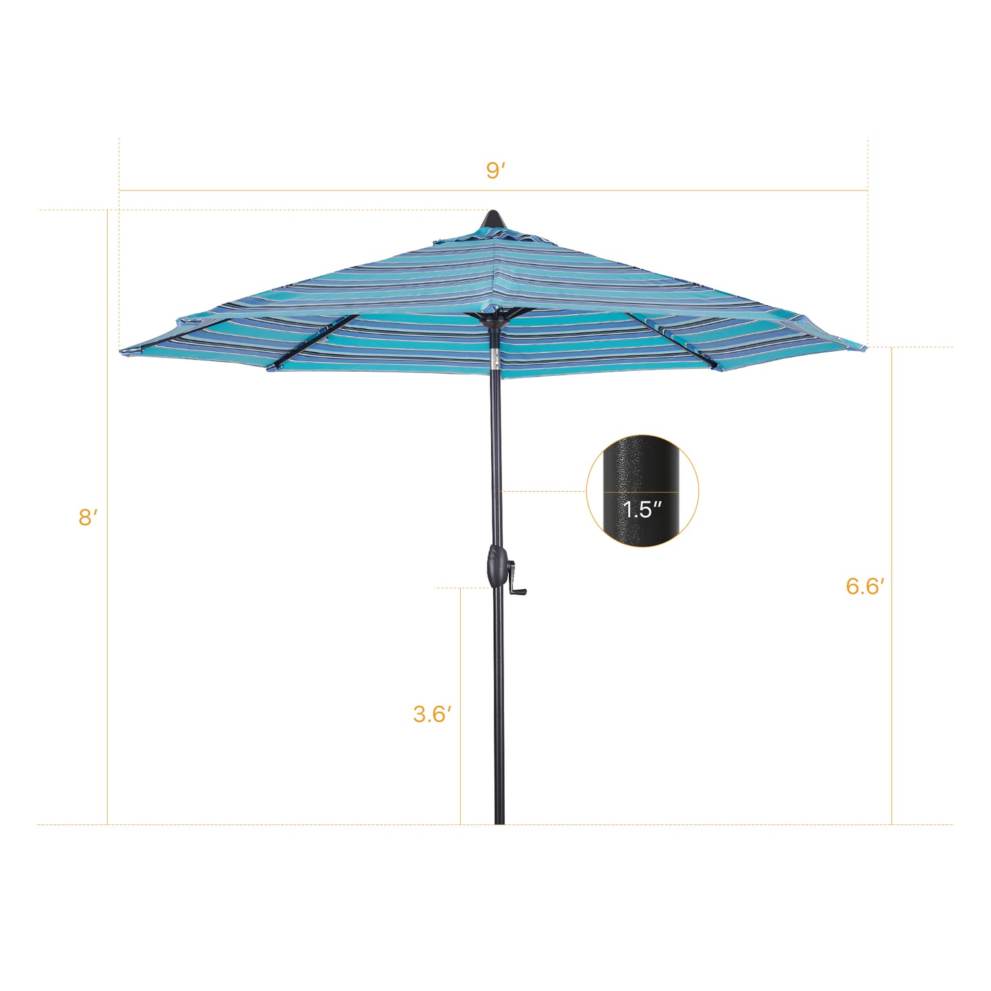 9 Ft Outdoor Sunbrella Tiltable Round Market Umbrella with Aluminum Pole and Crank (Dolce Oasis)