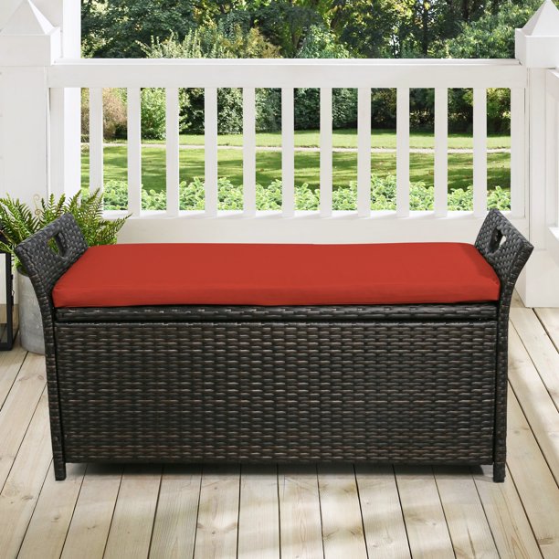 ULAX Outdoor Wicker Storage Bench with Cushion