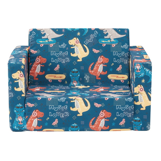 Convertible Kids Chair 2-in-1 Flip Open Kids Couch/Sleeper (Blue Dinosaur)