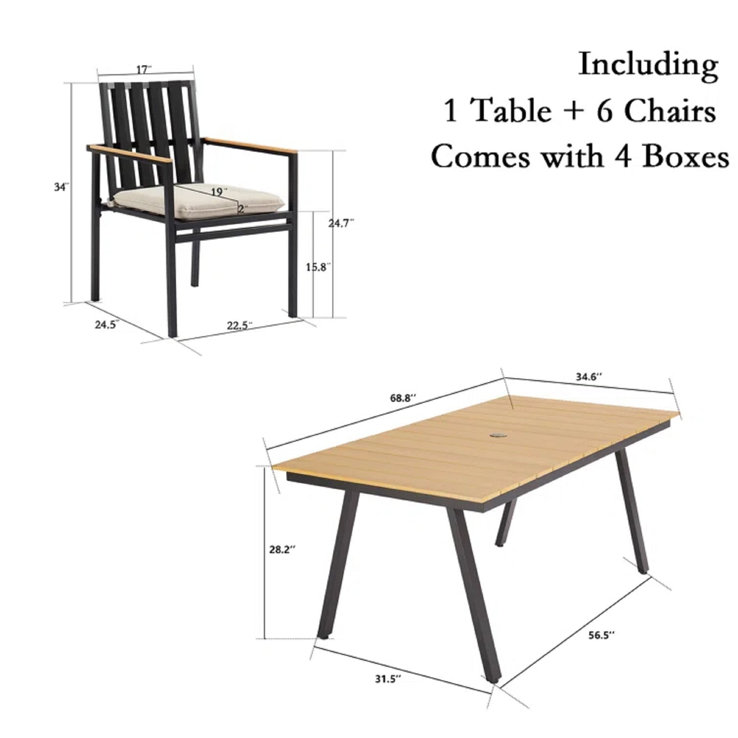 Peakhome Furnishings 7 Piece Rectangular Patio Dining Set for 6 People