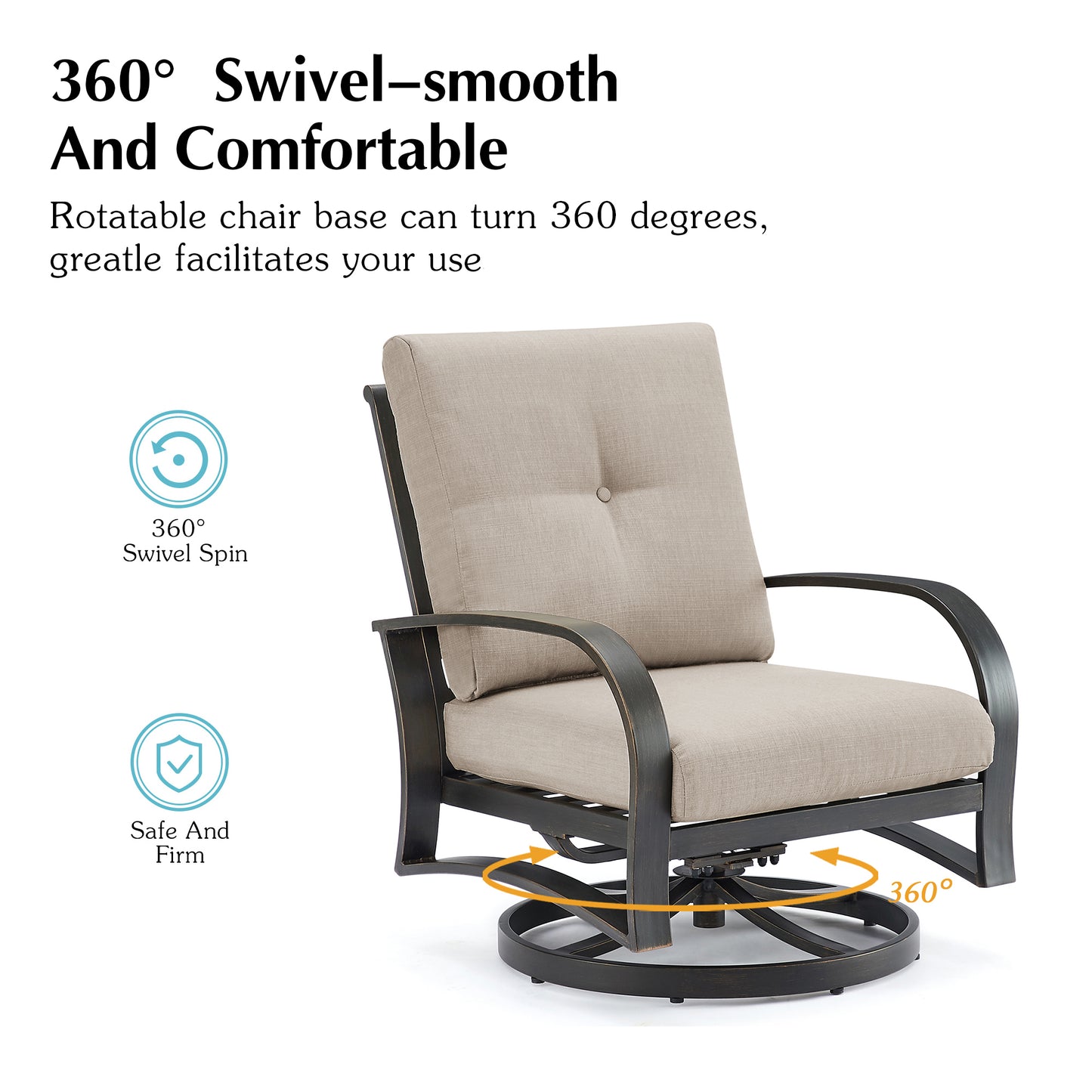 PEAKHOME FURNISHINGS Chamber 3 pieces Outdoor Bistro Sets with Swivel Chair and Sunbrella® Cushions