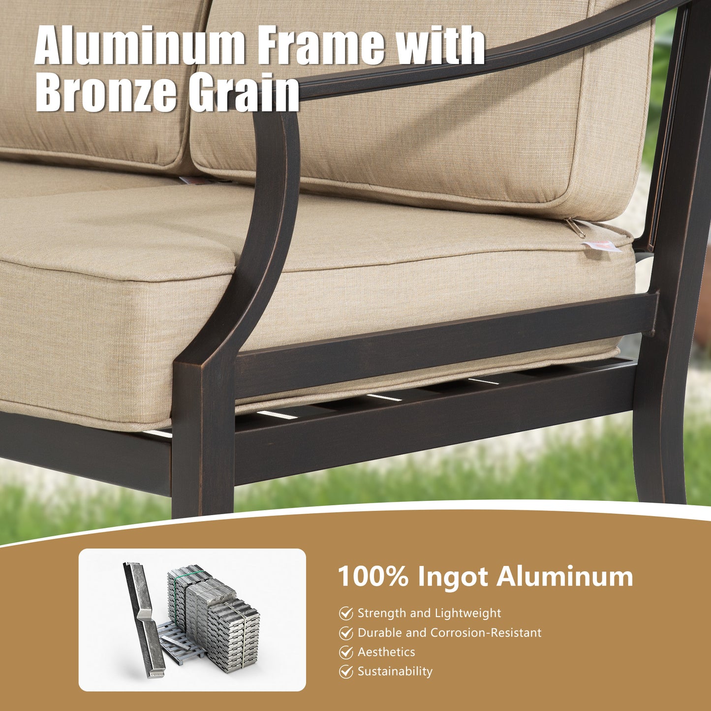 Tamarin 4 Pieces Aluminum Patio Conversation Set With Sunbrella® Cushions