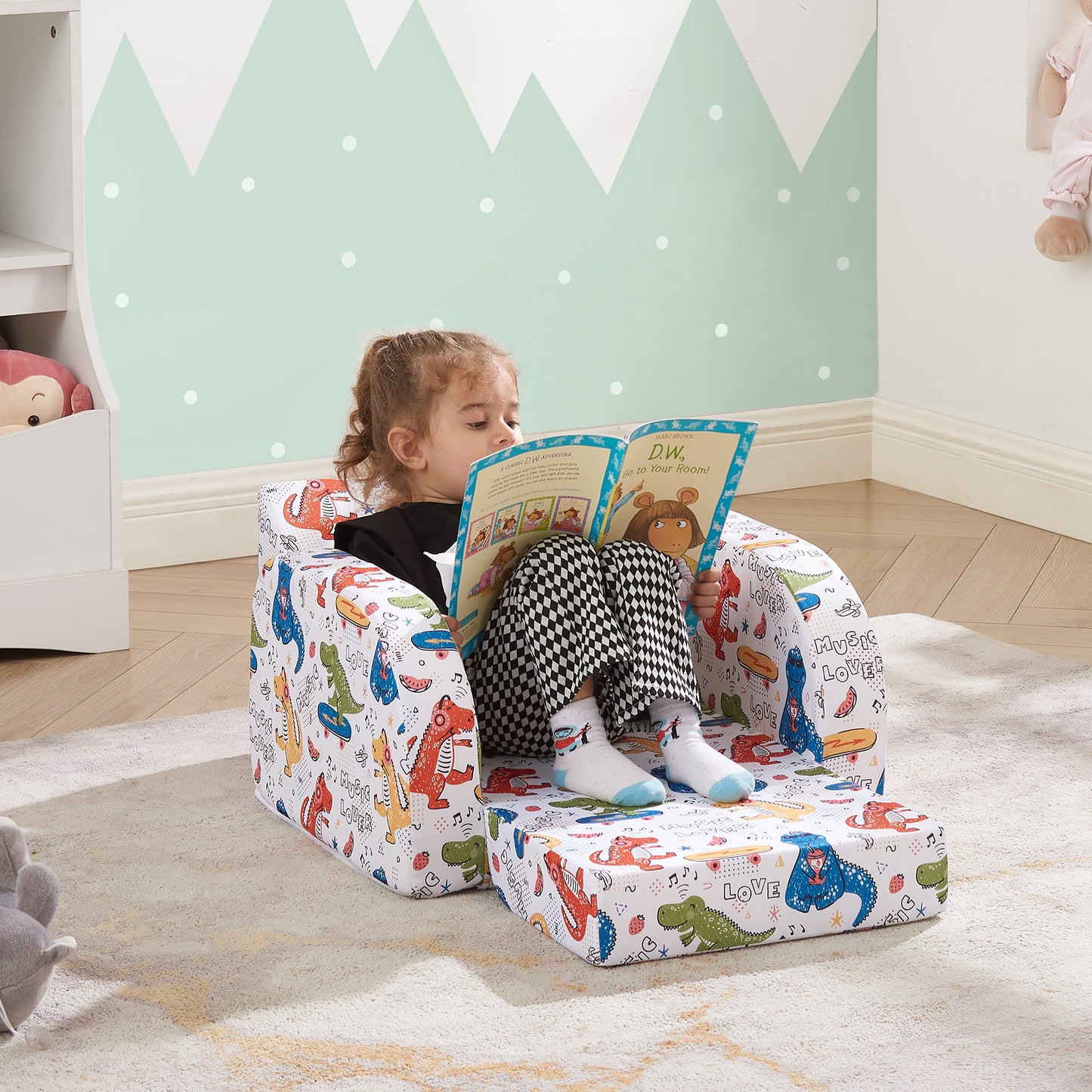 3-in-1 Convertible Kids Sofa Couch, Children Flip-Out Chair Multifunctional Toddler Lounger, White