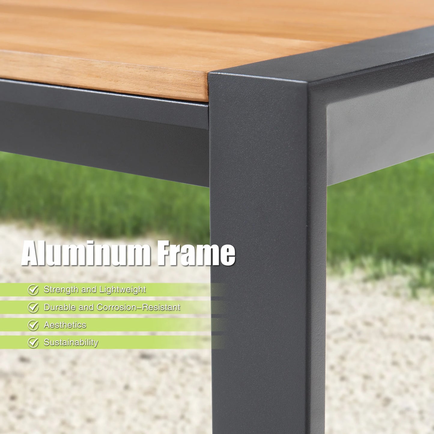 Nuova Patio Rectangular Aluminum / Teak Wood Dining Table