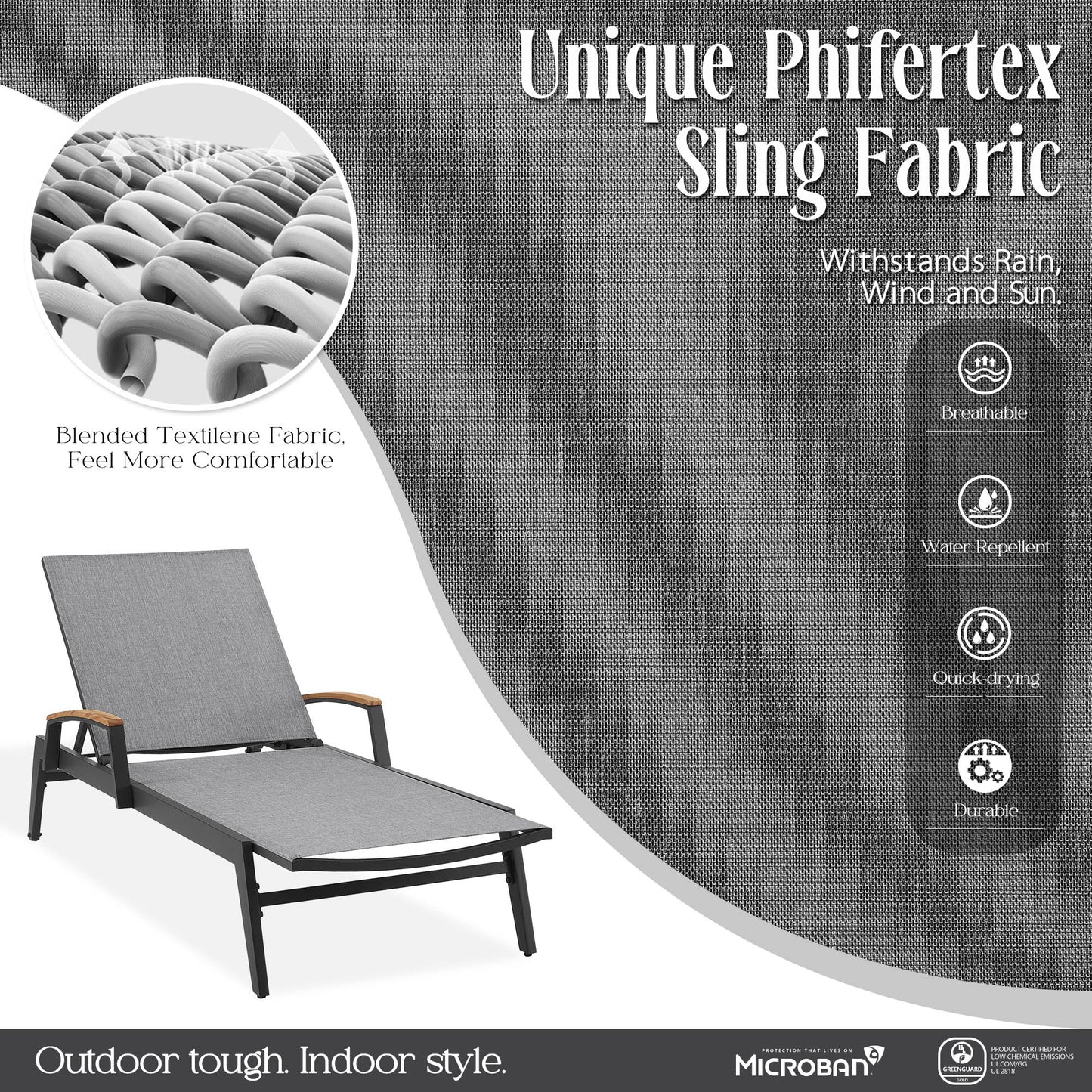 Canyon Patio Chaise Lounge 3pcs Set With Phifertex® Sling Fabric By Peak Home Furnishings
