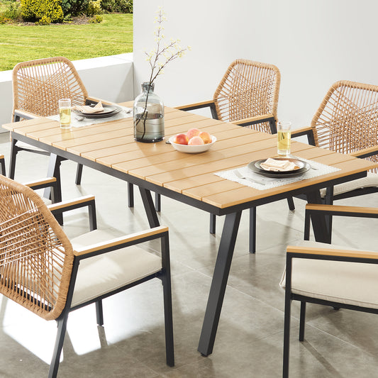 PEAKHOME Aluminum Patio Rectangular Dining Table with Resin Wood Slat