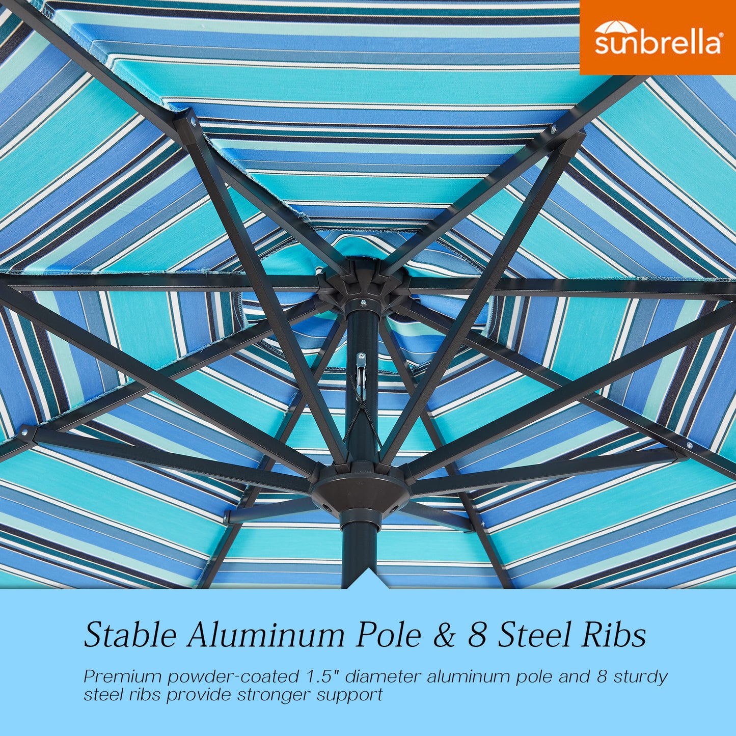 9 Ft Outdoor Sunbrella Tiltable Round Market Umbrella with Aluminum Pole and Crank (Dolce Oasis)