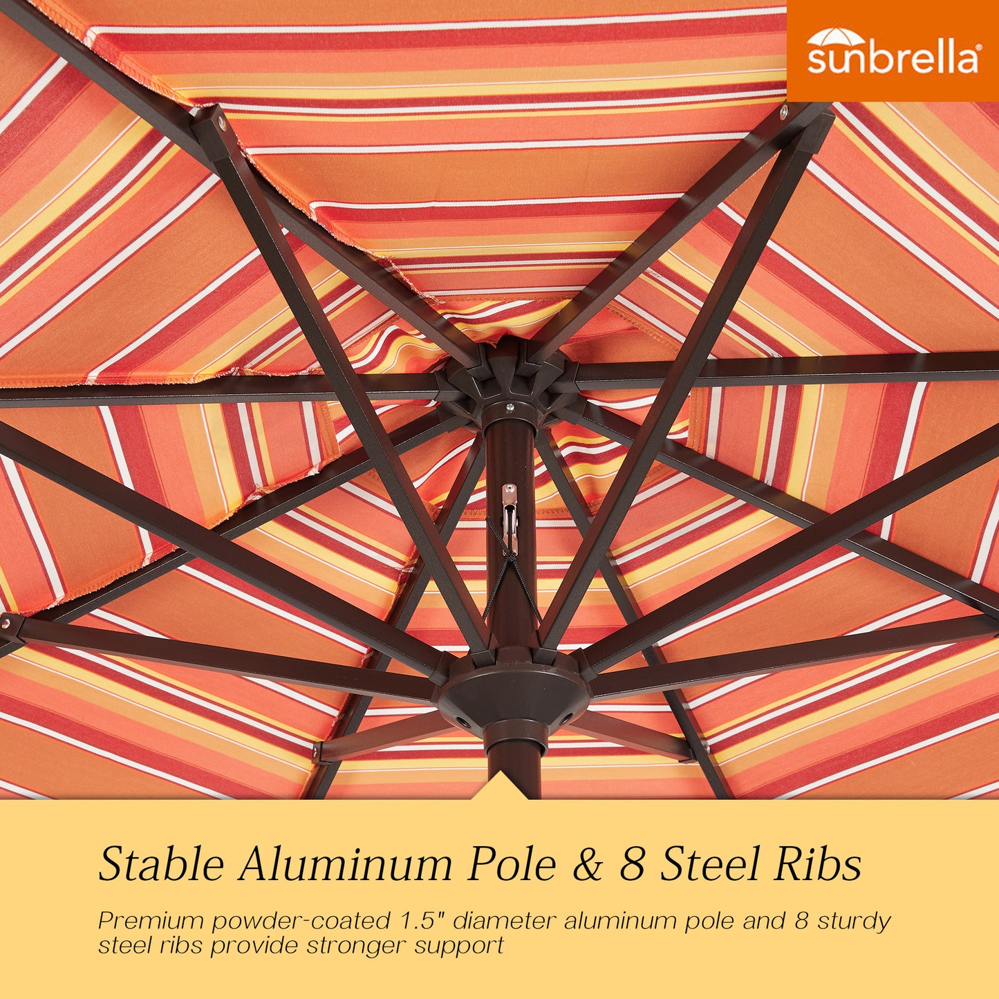 9 Ft Outdoor Sunbrella Tiltable Round Market Umbrella with Aluminum Pole and Crank (Dolce Mango)