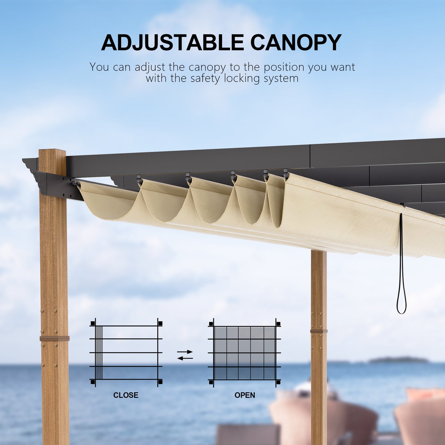 PATIO TREE 10Ft x 13Ft Patio Retractable Pergola with Sun Shade Canopy Patio Metal Shelter for Garden Pavilion Natural Wood Grain Frame Grill