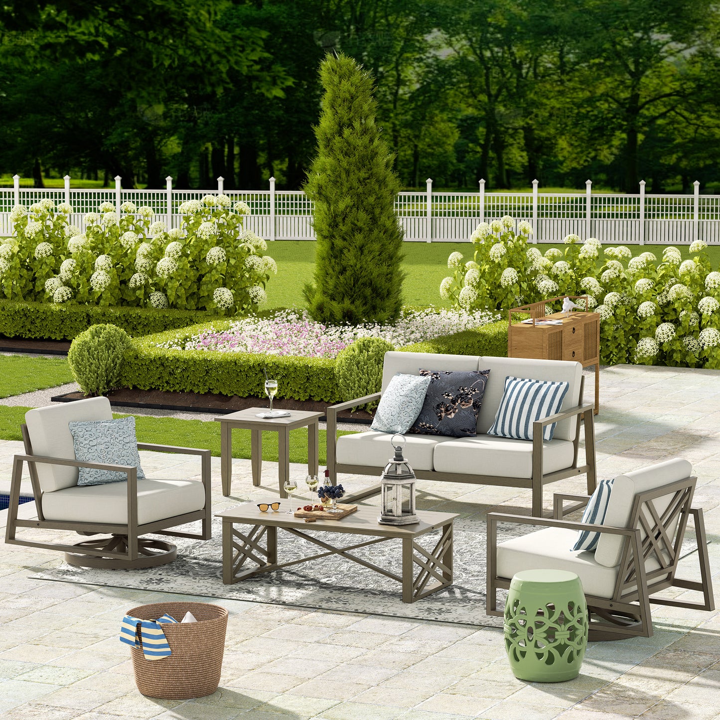 Hamarto 5 Pieces Aluminum Patio Conversation Loveseat Set With Olefin Cushions For 4 Person