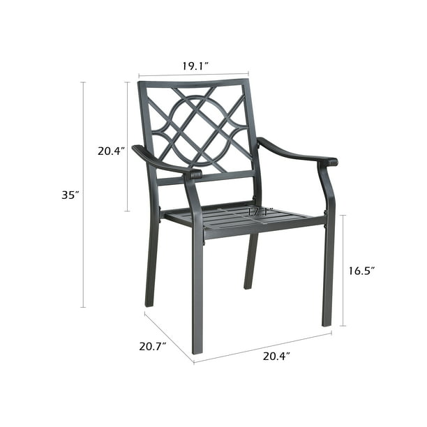 Patio Stacking Metal Dining Arm Chairs with Steel Slat Seat, Set of 4