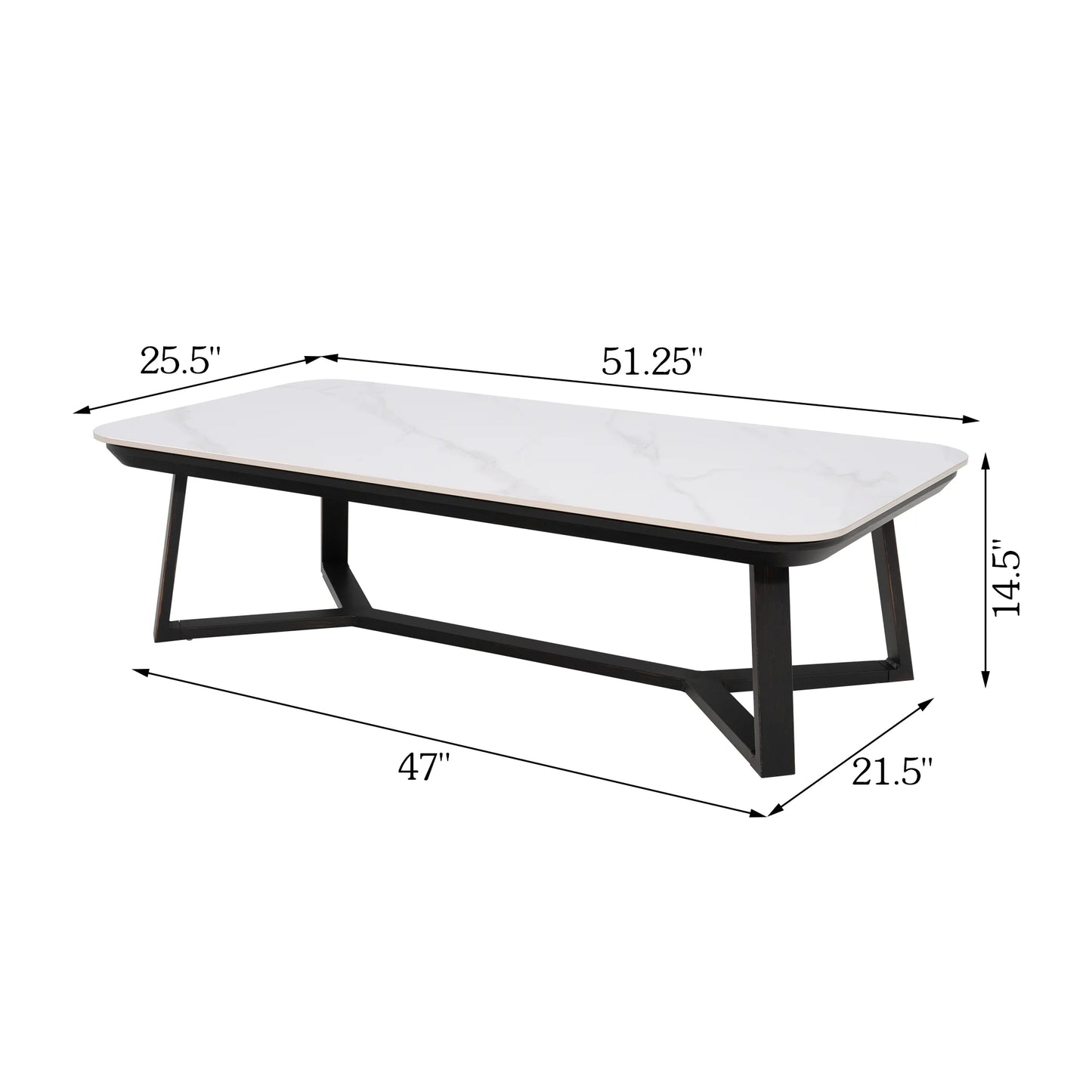 PEAKHOME-Stipa Rectangular Coffee Table With Sintered Stone Tabletop