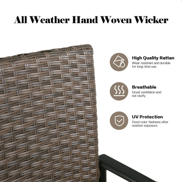 4 Pieces Metal Bar Stools Outdoor Woven Wicker Height Bistro Chairs with Beige Seat Cushions